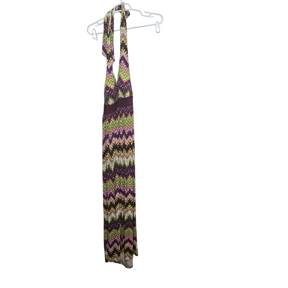 ANA Chevron Halter Maxi Dress Small Plum Green Boho